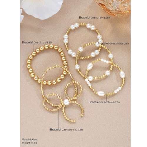 Gold Bow Bracelet for Women - Stackable Pearl Beaded Bracelet with Boho Seed Beads4