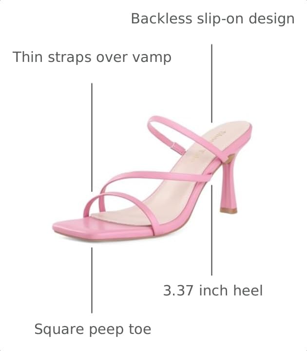 Image of Shoe'N Tale Strappy Kitten Heels For Women Stiletto Mules Square Open Toe Slip On Sandals
