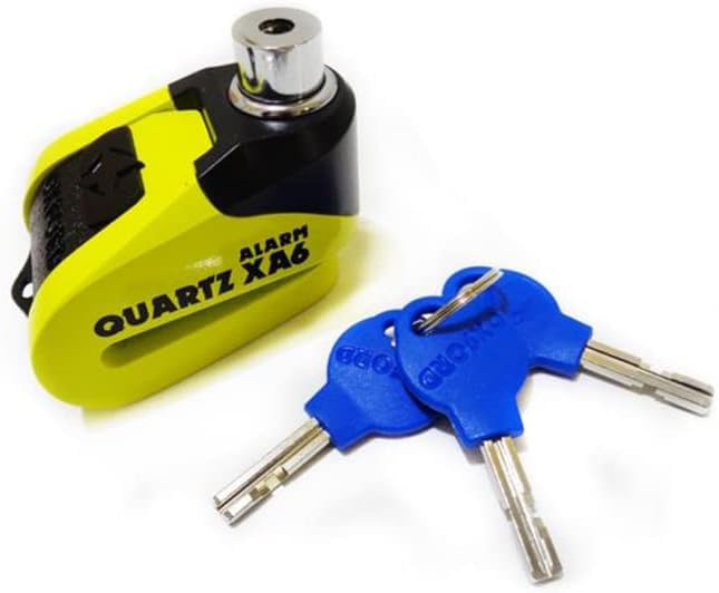 Oxford LK215 Quartz XA6 Alarma Candado de Disco (Pin de 6mm) USB Recargable., Amarillo Negro