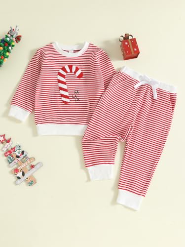 Noubeau Infant Toddler Baby Boy Halloween Outfit Pumpkin Patch Embroidery Stripe Long Sleeve Sweatshirt and Pants Set2