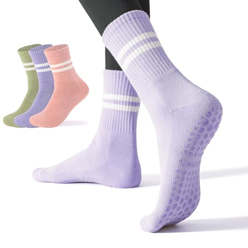 Flydo 3 Pack Pilates Socks with Grips for Women - Grip Socks for Yoga, Barre, Ballet & Dance Workout