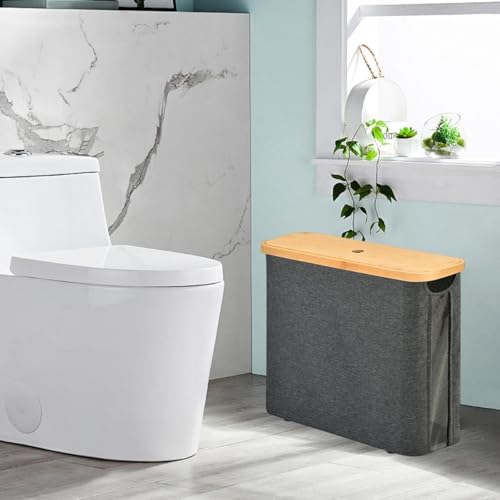 Canasta de papel higiénico gris con tapa de bambú y base 7