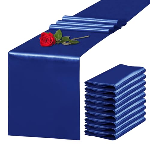 Yblut 10 Pack Satin Table Runner 12 x 108 Inch Long Navy Silk Table Runner for Wedding Party Banquet Birthday Decoration