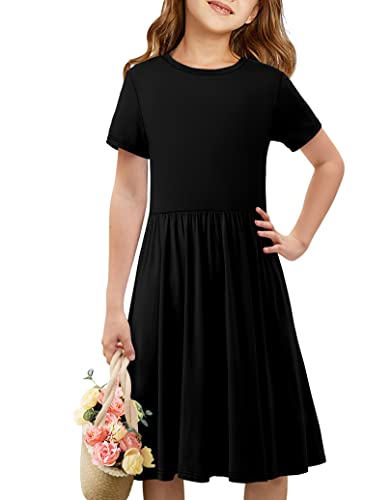 storeofbaby Girls Short Sleeve Dress Casual A Line Twirly Skater Dresses 4-13 Years2