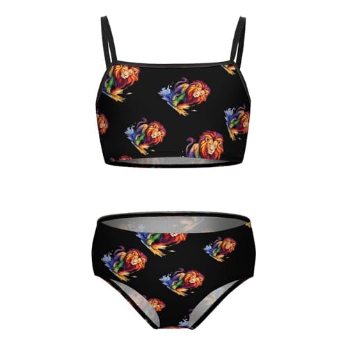Colorful Wild Lion Girls Swimsuits Two Piece Bikini Sets Beach Sport Swimwear Bathing Suit
