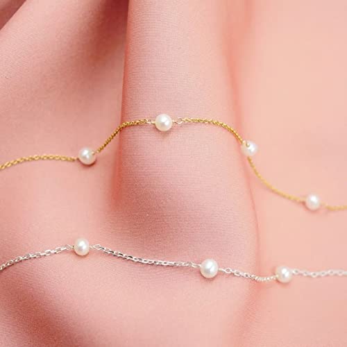 Carovo Dainty Pearl Choker Necklace For Women 14K Gold Plated Barque Pearl Chain Necklace Handmade Cultured Freshwater Pearl Everyday Jewelry For Gifts #TOP5