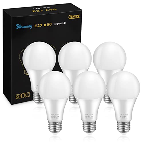 E27 LED Lampe, 12W A60 LED Birne, Ersetzt 100W Glühlampe, 1200 Lumen, Warmweiß 3000K, 280° Abstrahlwinkel, Edison Schraube Energiesparlampe, Kein Flackern, Nicht Dimmbar, 6 Stück