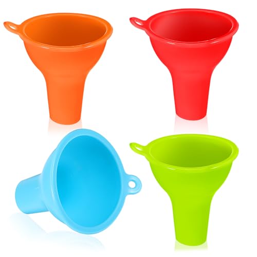 ElevateTech 4Pcs Funnels for Kitchen Use Filling Bottles Silicone Funnel Wide Mouth Funnel Multi Color Flexible Condiment Funnel Kitchen Gadgets Accessories for Filling Water Bottle Liquid Transfer