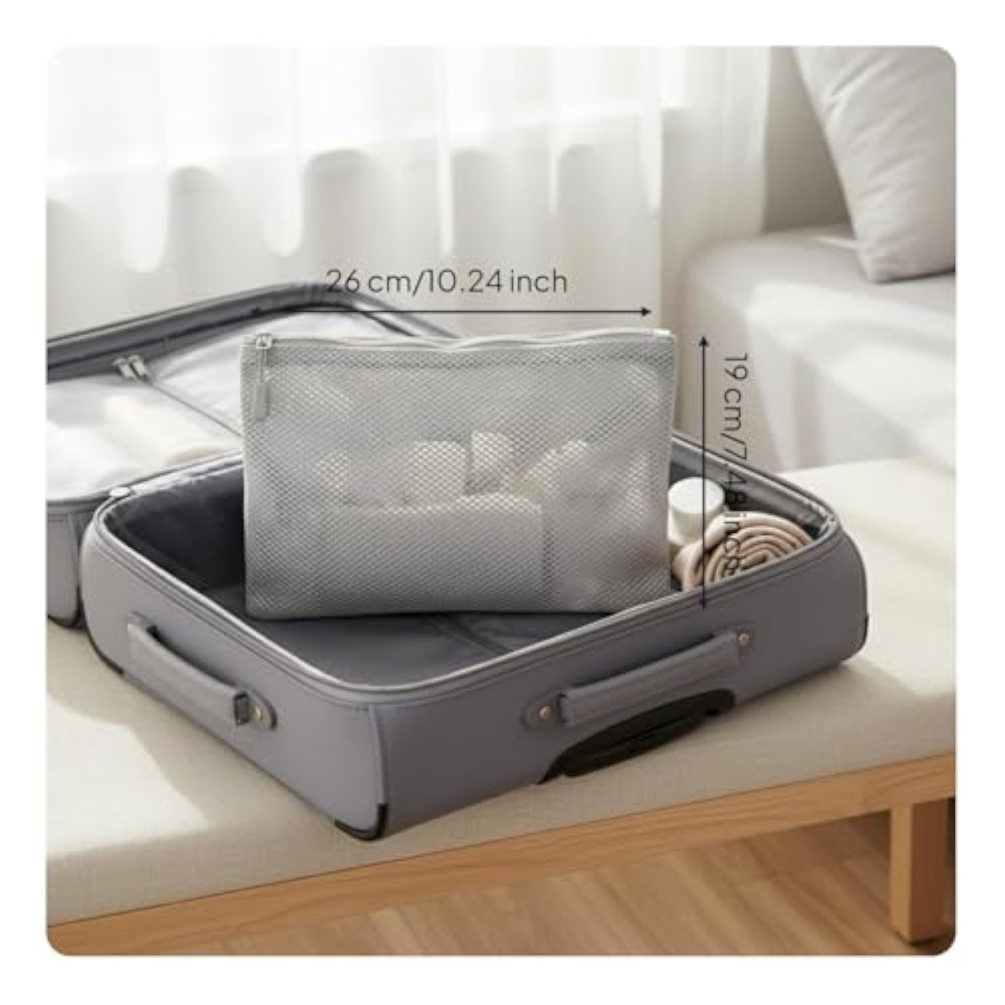 See-Through Makeup Bag Versatile Mesh Fastener Organizer, Gray