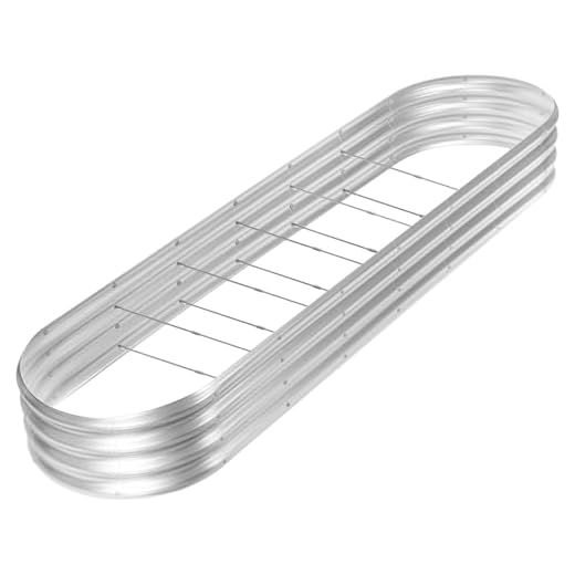 Land Guard 8ft Galvanized Raised Garden Bed Kit, Raised Garden Boxes Outdoor, Oval Metal Raised Garden Beds for Vegetables, Silver,108 Gallon Capacity(with 10 Connecting rods)