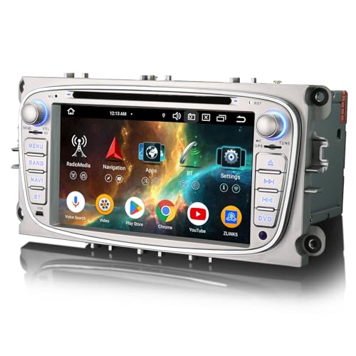 GONFEN 8 Núcleos Android 14 Autoradio 4GB+64GB Dab+ Radio Coche Estéreo para Ford Focus Mondeo C/S-Max Galaxy GPS Navegador Inalámbrico CarPlay Android Auto WiFi 4G DVD USB Bluetooth 5.0 FM DSP Cámara