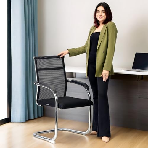 Image of GOYALSON Visitor Mesh Back and Chrome Base Suitable for Reception Home Conference Room Study Computer Restaurant Chair Cushioned seat Heavy Duty Chair (2, Black, Mesh Back)