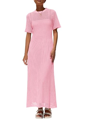PRETTYGARDEN Womens Eyelet Cover Up Dress 2025 Summer Vacation Resort Maxi Dresses Beach Short Sleeve Hollow Out Sundress