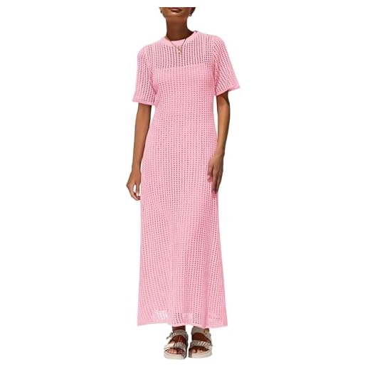 PRETTYGARDEN Womens Eyelet Cover Up Dress 2026 Summer Vacation Resort Maxi Dresses Beach Short Sleeve Hollow Out Sundress (Pink,Medium)
