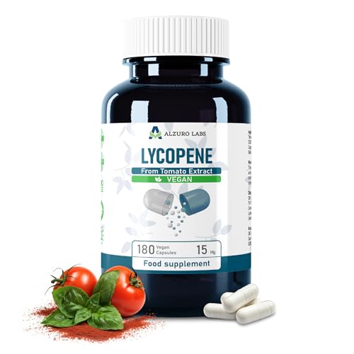 Alzuro Labs Licopeno 15 mg – 180 cápsulas veganas | Extracto 200:1 (equiv. 30 000 mg tomate) | Antioxidante y apoyo cardíaco | Probado en laboratorio | Certificado GMP