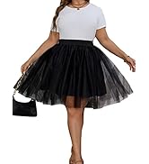 OYOANGLE Women's Plus Size Mesh Tutu Tulle Skirt Midi Knee Length Elastic Waist Skirt