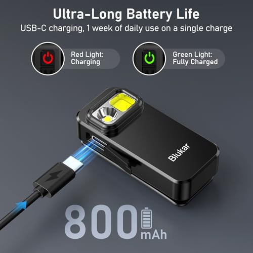 Blukar Taschenlampe LED Aufladbar, 800L Mini Clip LED Taschenlampen mit Flutlicht & Spotlicht & Rotlicht, EDC Hell Flashlight mit 5 Lichtmodi, Wasserdicht und Lange Dauer für Camping Outdoor Notfäll
