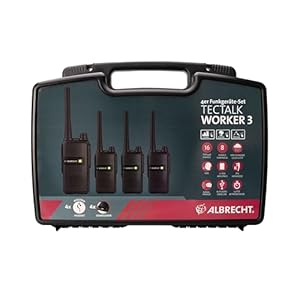 Albrecht Tectalk Worker 3 Koffer-Set, 4 Walkie-Talkies & Zubehör, PMR446-Funkgeräte mit VOX, robust für Baustelle, Security, Betrieb & Outdoor