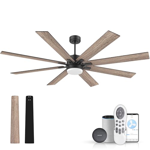 72In Large Smart Ceiling Fans with Lights Remote,Control via WIFI Alexa Google App,Quiet DC Motor,6 Speed,Modern Indoor& Outdoor Ceiling Fan for Large Patio Living Room,8 Blades in Black&Wal