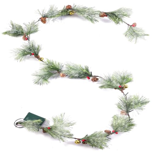 Christmas Garland with Lights, Pre-lit 6 Feet Natural Christmas Smokey Pine Garland, Rustic, with Snow, Used to Decorate Rooms, Fireplaces, Mantle, Chandeliers, Stairs