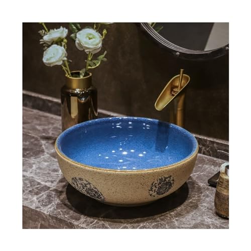 Lavabo de encimera redondo para evitar salpicaduras en baños con tocador 2