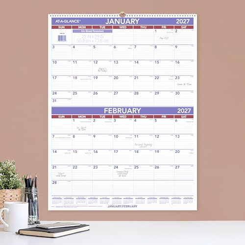 Image of AT-A-GLANCE 2027 Wall Calendar, 22 inch x 29 inch Planner, 2-Month Reference (PM92827)