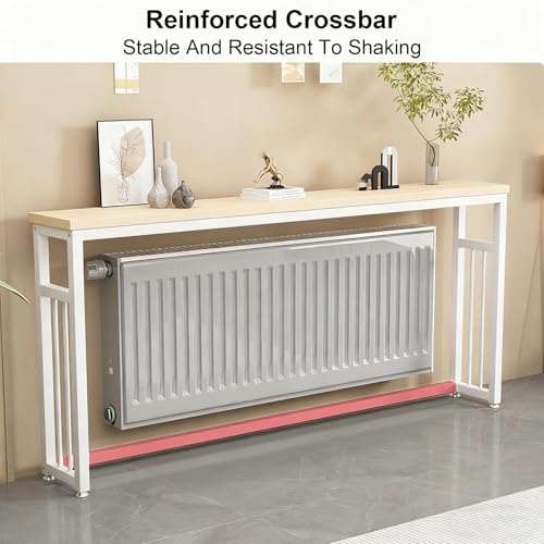 Cache-radiateur et console étroite en bois et acier pour entrée - 4