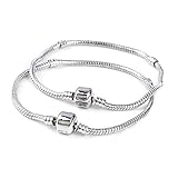 Beading Station 5pcs Women Silver Plated Starter Snake Chain Charm Bracelet with Barrel Clasp (6.5 Inches)
