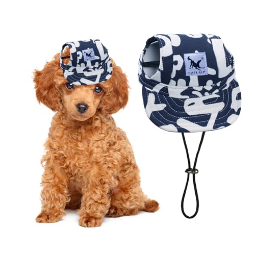 PETCUTE Dog Baseball Cap,Puppy Visor Cap Sun Protection Hats with Ear Holes and Adjustable Neck Strap,Comfortable Dog Sunscreen Hat Outdoor Sports Hat for Small and Medium Large Dogs