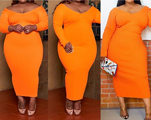 Image of Women's Plus Size Sexy Long Sleeve Maxi Sweater Off Shoulder Knit Dress | Warm Sweater, Casual,Party,Work,Date,Wedding,Cocktail,Nightclub,Clubwear,Cocktail,Daily Wear,Christmas Party Work.