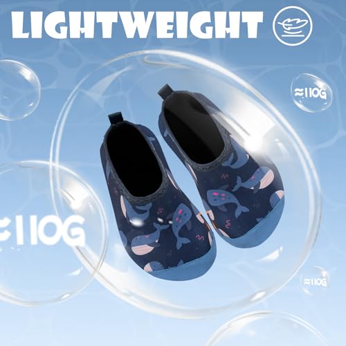 Badeschuhe Baby Kinder Wasserschuhe Jungen Schwimmschuhe Strandschuhe Badesoken Kleinkind Aquaschuhe Barfuss Schuhe(Navy Whale,18/19)