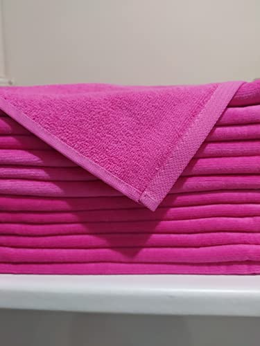 3 Pack Fingertip Guest Towels, Hot Pink Color Turkish Terry Cotton, Small Size 11"X18", For Bath Decoration, Hand, Face, Kitchen, Bathroom, Housewarming Gift (Hot Pink, 3) #TOP3