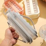 Bouilloire de boules de glace en silicone portable, 2-in-1 Bouteille pliable en cube de glace, Moule à grande surface ronde en similicuir, fabricant de boules de glace sans fuite pour le café glacé, Voyage, Camping, Home Bar (A)