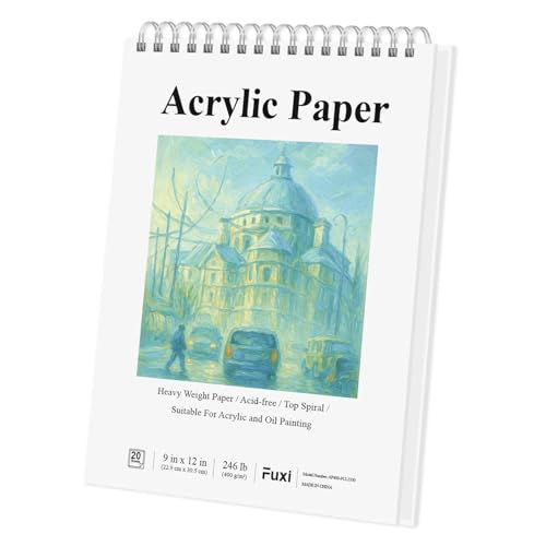 Fuxi Sketchbook for Acrylic Paint, 9x12 Inch, 246lb/400GSM Paint Paper for Acrylic Painting | 20...