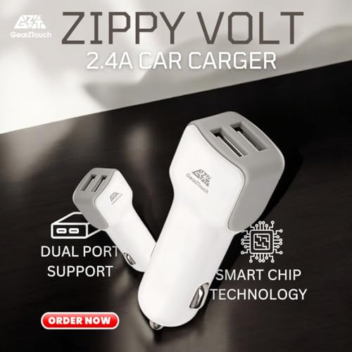 Image of 15W Dual Port Fast Smart Car Charger with Super Fast Charging Technology Compatible with iPhone X /Xr /Xs /Max /8 /7 /Plus, Vivo, Oppo, Samsung Galaxy & All Other Mobile Phones (White)