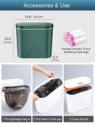 Automatic Trash Can With Essential Oil Diffuser, 4 Gallon Bathroom Trash Cans With Lids, Touchless Trash Can Bedroom, Small Smart Trash Cans Motion Sensor, Slim Electric Garbage Can Waste Basket Green #TOP5