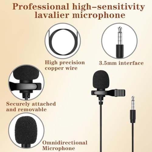 Professional Lavalier Lapel Microphone with 3.5mm TRS Jack Clip On Omnidirectional Condenser Mic - Image 2