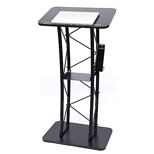 Podio negro curvo y atril de metal de 120cm con soporte de púlpito 1