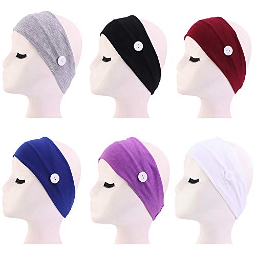 FUTTMI 6 Pieces Button Headband for Men Women Elastic Hair Bands Ear Protection Holder Head Wrap for Nurses Doctor Multifunctional Non Slip Hair Bands