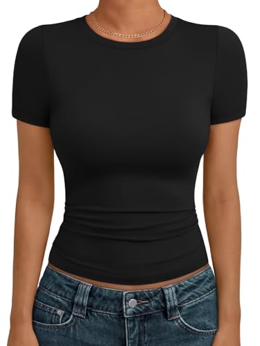 AUTOMET Women's Crew Neck Short Sleeve Summer Basic...