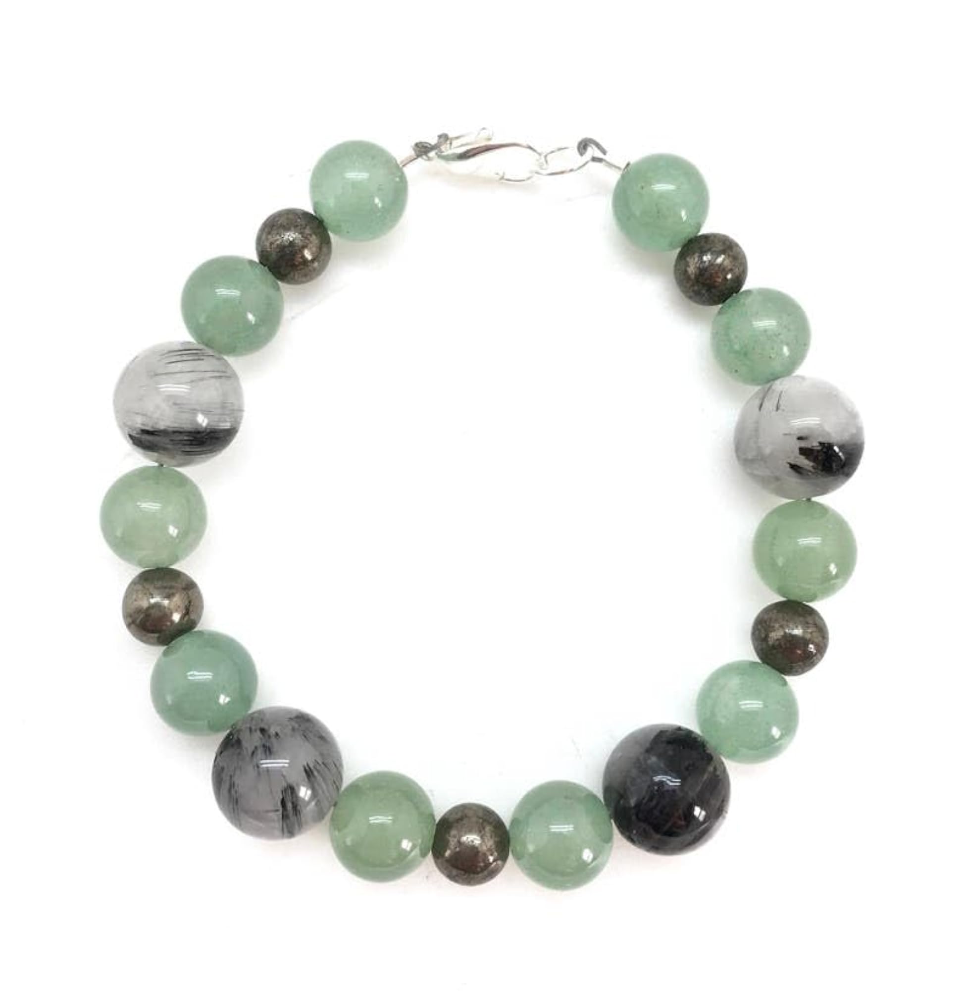 Tourmaline Quartz, Pyrite & Green Aventurine Bracelet with Silver Plated Clasp