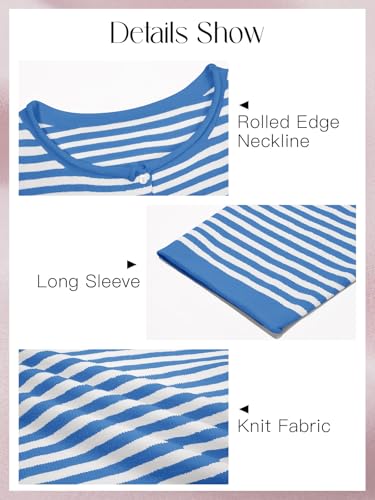 Saodimallsu Womens Striped Cardigan Casual Long Sleeve Open Front Button Down Loose Knit Lightweight Fall Sweaters Blue