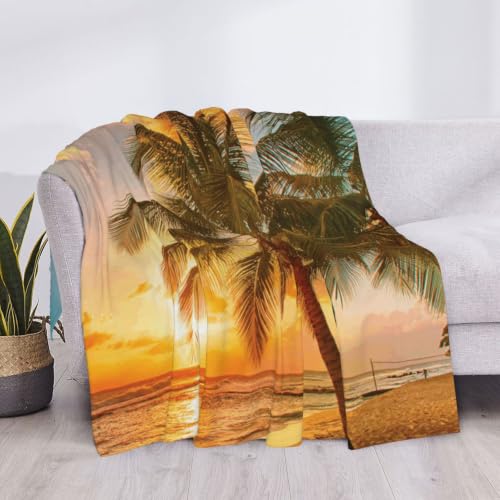 Couverture flanelle imprimée plage palmier jeté canapé doux chaud