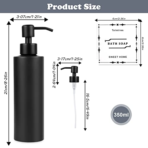 Vugttuon Soap Dispenser, 350 ml, Black Stainless Steel Bottle Soap Dispenser, Shampoo Dispenser, Refillable Pump Dispenser - Image 3