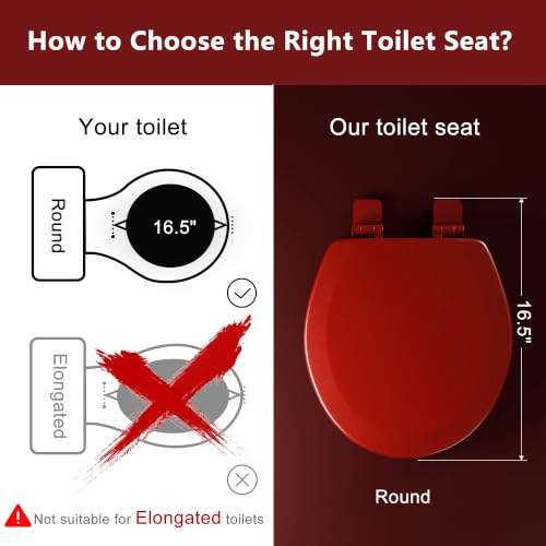 Image of Angol Shiold Slow Close Wood Toilet Seat（Red, Round 16.5''）
