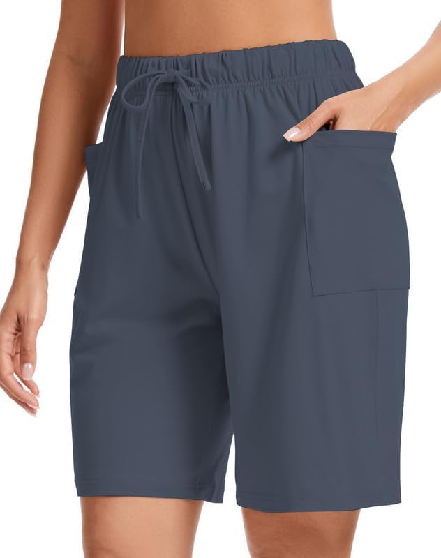 Women's 8in Bermuda Shorts High Waisted Wide Leg Lounge Pants with Pockets Breathable Stretchy Yoga Short