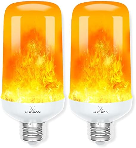 Hudson LED Halloween Bulbs - Flame Effect, 4‑Mode Upside Down & 3W Flicker - E26/E27 Orange Fire - 2‑Pack for Indoor/Outdoor - Flame Light