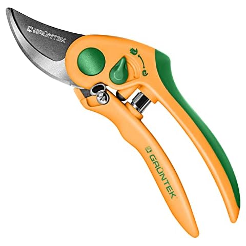 GRÜNTEK Secateurs FLAMINGO, TEFLON coated blade, ADJUSTABLE WIDTH, bypass pruning shears, ANTI-SLIP Handle Cover