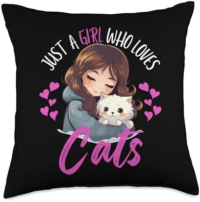 Otaku Anime & Manga Gift Ideas Teens and Girls Just A Girl Who Loves Cats Otaku & Manga Tees Throw Pillow, 18x18, Multicolor image 5
