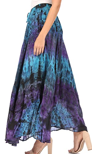Sakkas Ester Womens Simple Boho Maxi Full Circle Tie-dye Skirt with Elastic Waist4